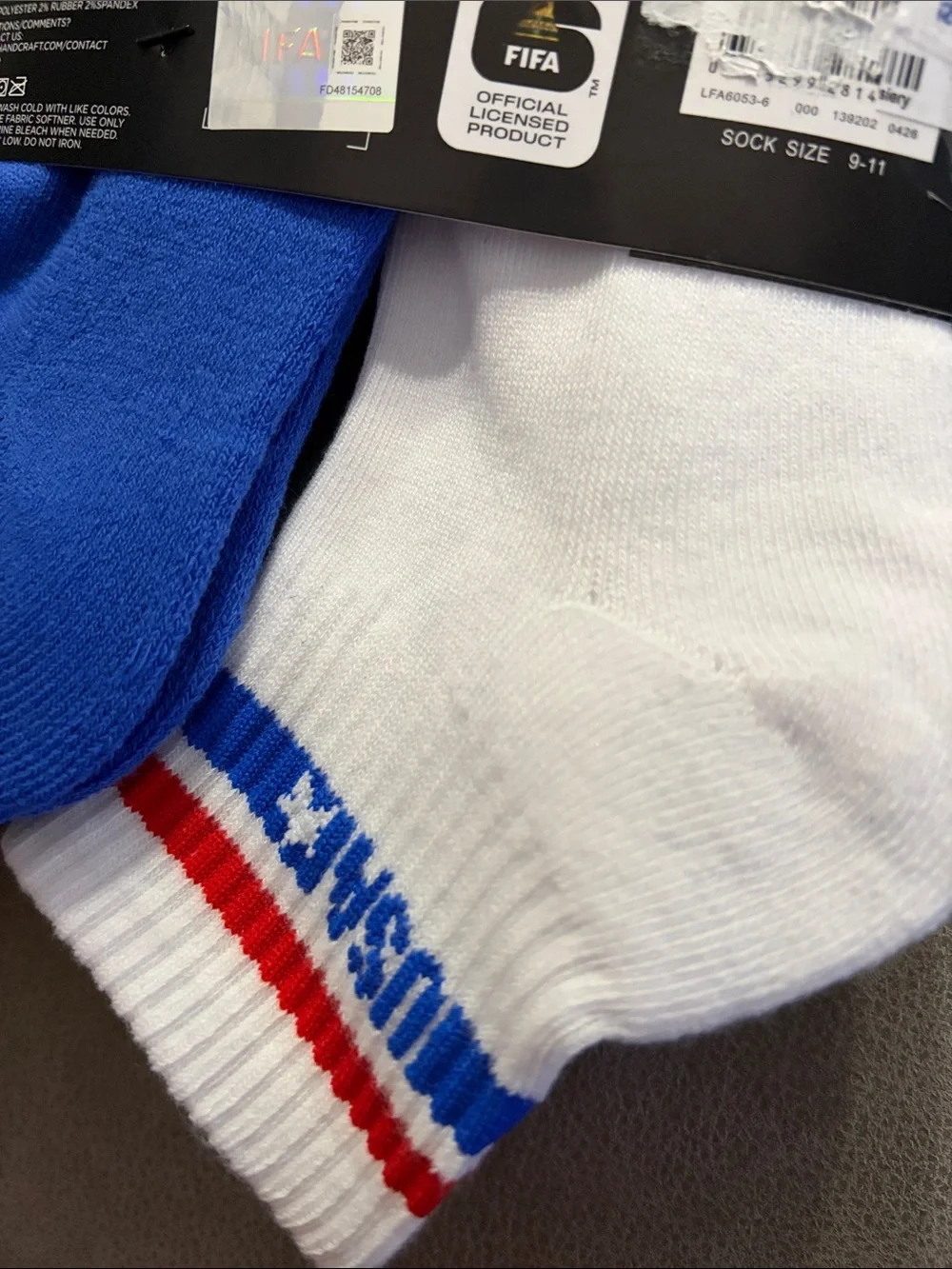 USA Flag White Crew Socks with 'USA' Lettering - Pack of 6